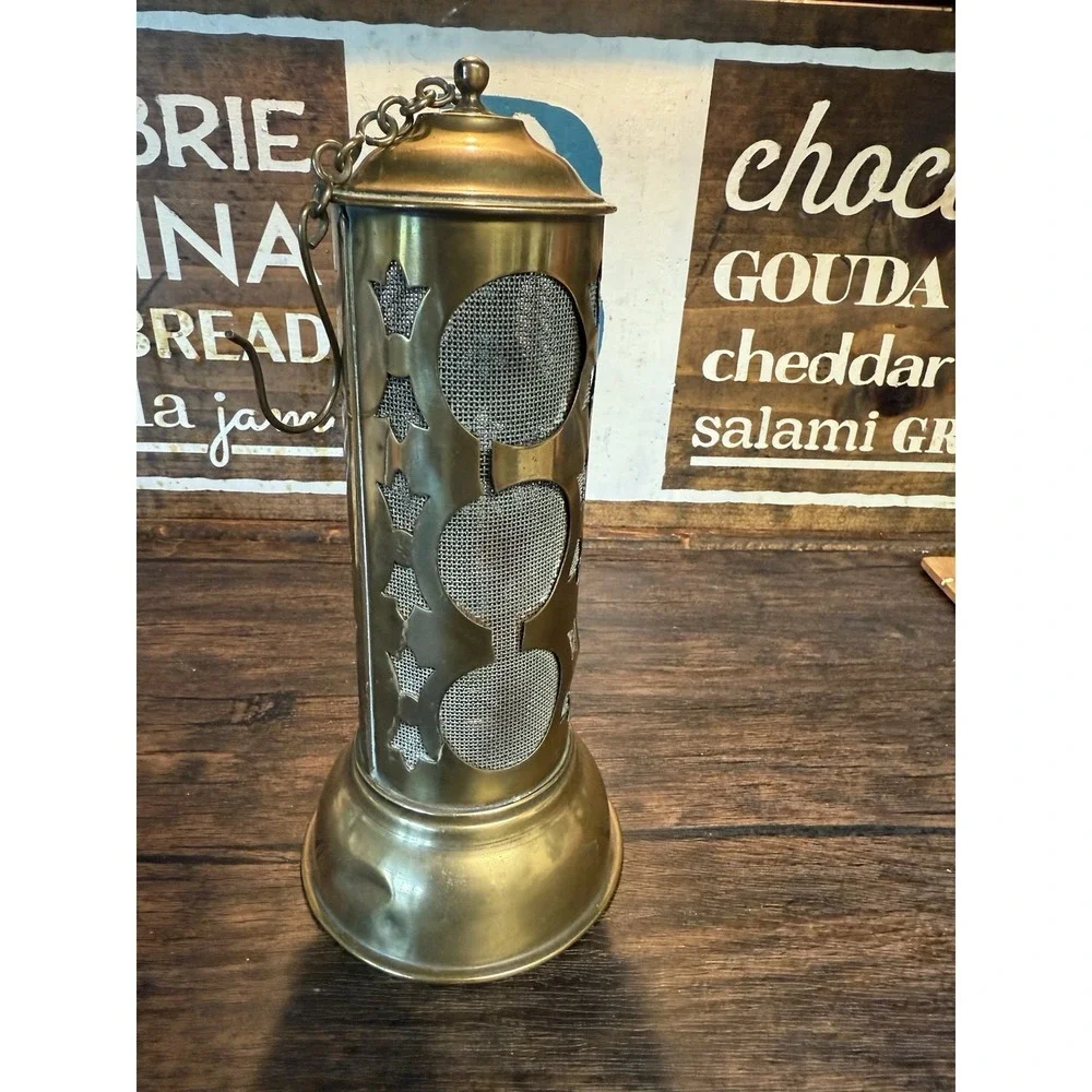 Vintage Brass Kerosene Lantern Hanging Mesh Patio Lamp Sherwoods Ltd